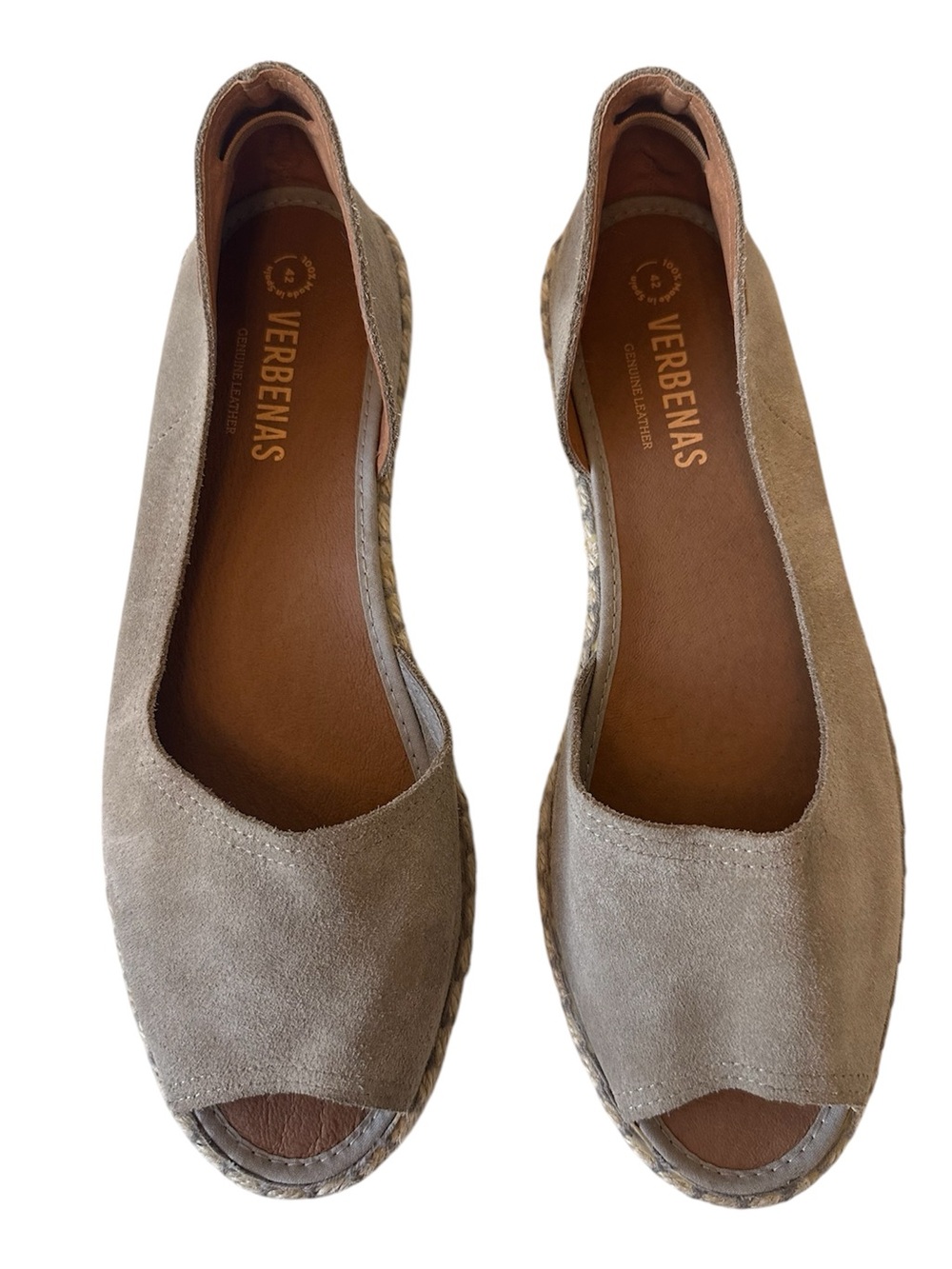 Verbenas Cruz Taupe Suede Espadrilles Flats Open Toe Slip On Women 42/US 11-11.5